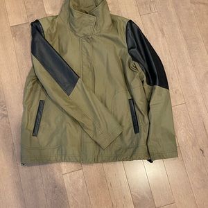 Khaki and leather spring coat